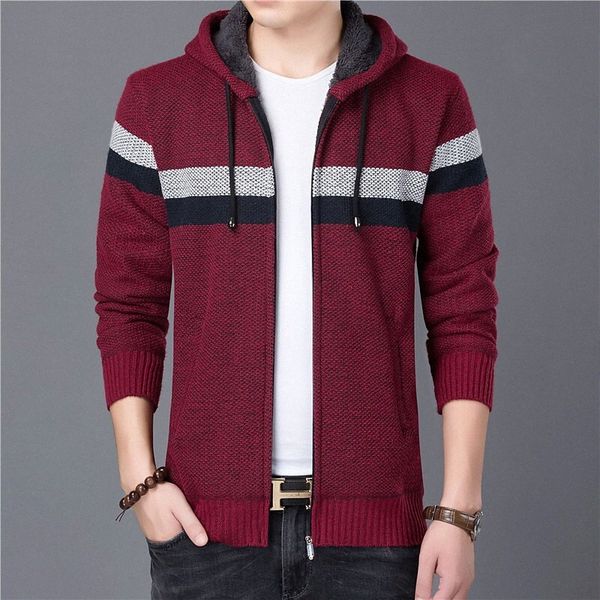 

men's cardigan sweater knitted color block stylish casual long sleeve sweater cardigans hooded fall winter blue wine gray 508a#, White;black