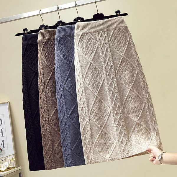 

2021 new midi long knit female skirt winter chic vintage standard braided mesh pencil skirts y339 ladies cj13, Black