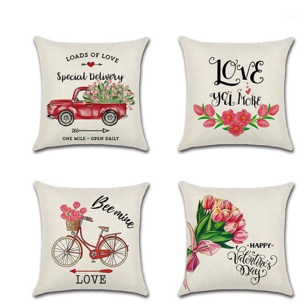 

cotton linen cushion cover love flower bicycle car redfarm theme pillowcase home chair sofa decoration 2020 valentine's day gift1