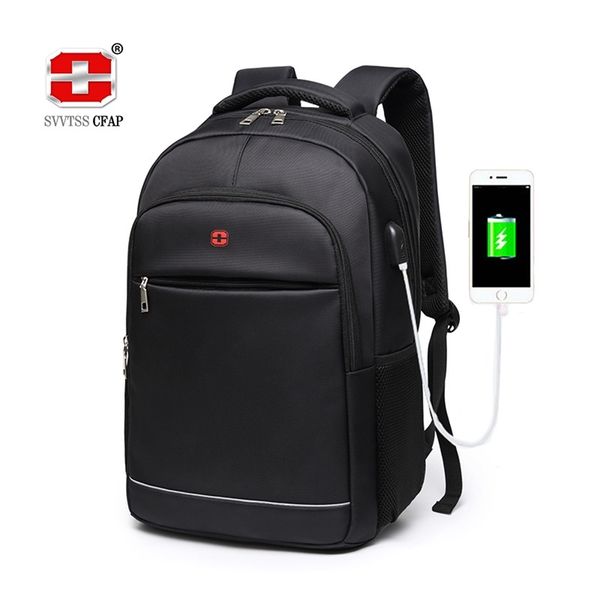 Ricarica USB adolescenti Borse da scuola per ragazzi adolescenti Zaino da uomo in nylon nero solido Studente di alta qualità SchoolBag Preppy Style LJ201225