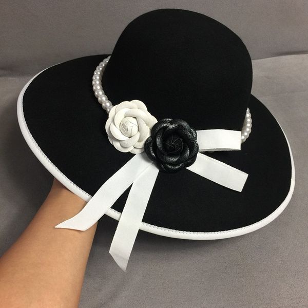 

formal wide brim white black flower fedora hat pearls band 100% wool felt floppy ladies wedding church hat porkpie trilby hat 201102, Blue;gray