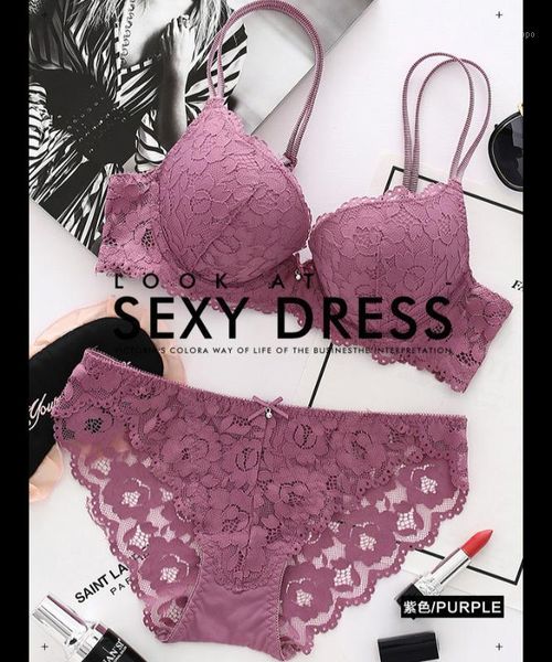 

new lace flowers thin thick double shoulder strap bra set deep v-neck thickening women's push up underwear1, Red;black