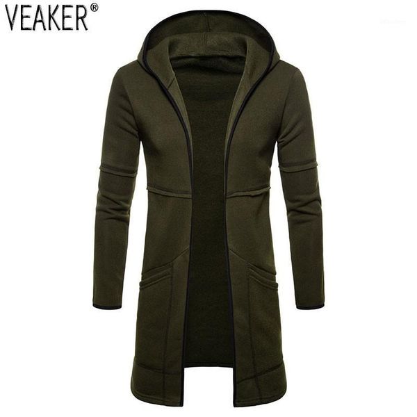 

2020 autumn new men's casual long hoodies outerwear male solid color long hooded coat men slim fit hoodies streetwear1, Black