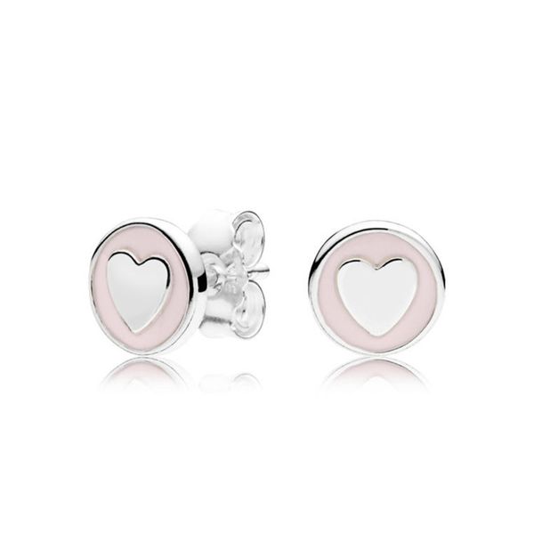 

Pink and White Enamel Heart Small Cute Stud Earrings for Pandora 925 Sterling Silver Womens Earring with Original Gift Box set