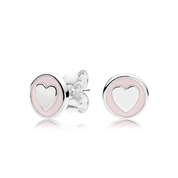 

розовый и белый эмаль сердце маленький милый серег для pandora серебра 925 womens серьги sterling с первоначально коробка подарка набор, Golden;silver
