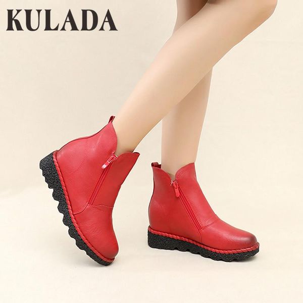 

boots kulada women's shoes double side zipper ankle lady's waterproof platform style spring autumn women, Black