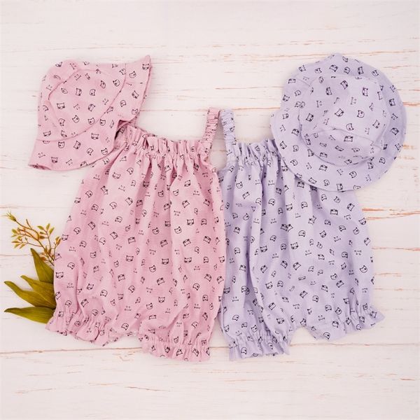 

organic cotton toddler rompers cute cat jumpsuit newborn baby clothes girl fashion summer sling strap infant kids outfits t200706, Blue