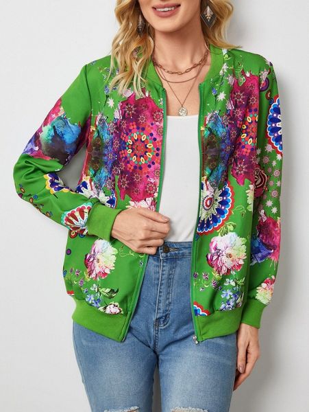 

emery rose floral print zip up bomber jacket t8rp#, Black;brown