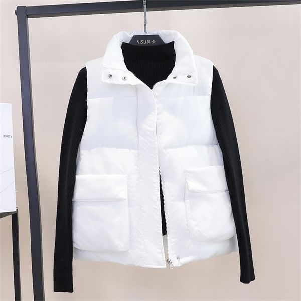 

women oversize waistcoat vest 6 colors winter new korean zipper vest female fashion solid color waist cotton vest jacket 201031, Black;white