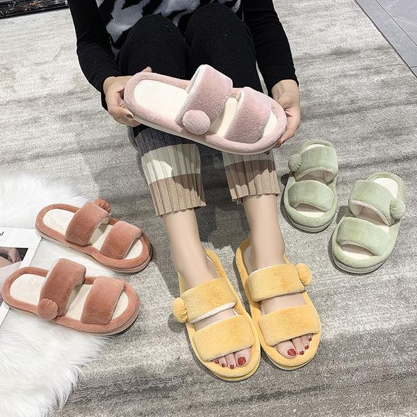

shoes woman 2020 womens slippers outdoor flock platform luxury slides fur flip flops designer flat plush retro rubber basic, Black