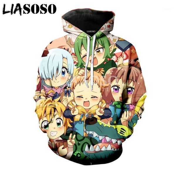 

liasoso summer new fashion men women sweatshirt 3d print anime the seven deadly sins hoodie long sleeve pullover a095-101, Black