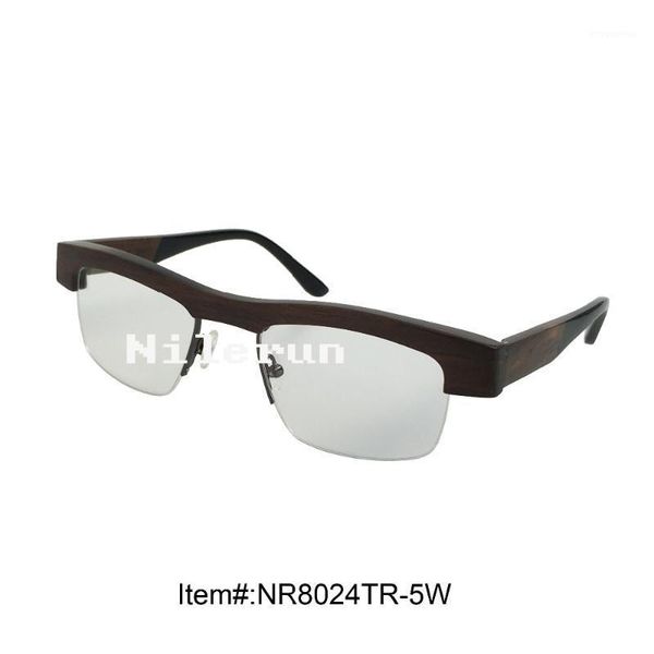 

metal ebony wood half frame eyeglasses with acetate temple1, White;black