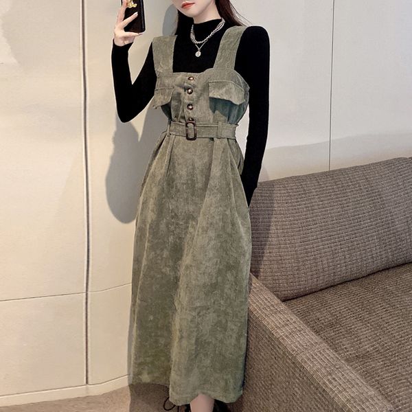 

2020 autumn new slim knit bottoming shirt + strap dress 2-piece fashion suit for women