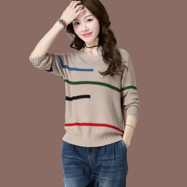 

2020 autumn winter pullover sweater women korean beautiful color striped long sleeve knitted female jumper knitwear sueter mujer, White;black