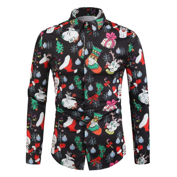 

chemise homme manche longue de luxe men casual button snowflakes santa candy printed christmas shirt blouse shirt men, White;black