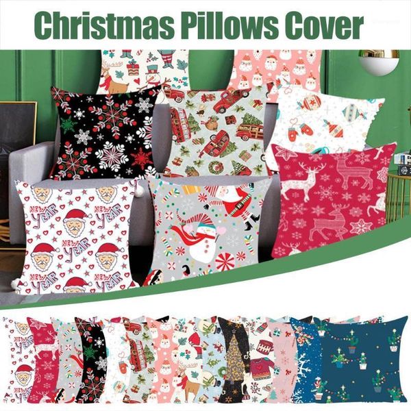 

2021 christmas pillows cover decor pillow case sofa waist throw cushion cover cartoon santa claus snowman elk xmas pillow covers1