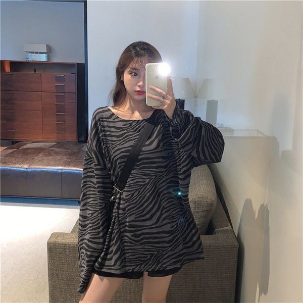 

new 2021 spring zebra printing long sleeves female shirt trend looses hong kong retro-bottoming t-shirts y436 hpph czq4, White
