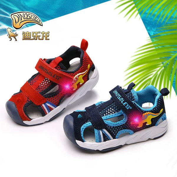 

dinoskulls baby sandals dinosaur led light up summer child boys girl beach shoes kids for 1 year fabric cut-outs sandals #23-#26 1005, Black;red