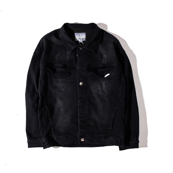 

fashion- men's high street black worn-out denim jacket oversize loose hip-hop jacket trendy, Black;brown