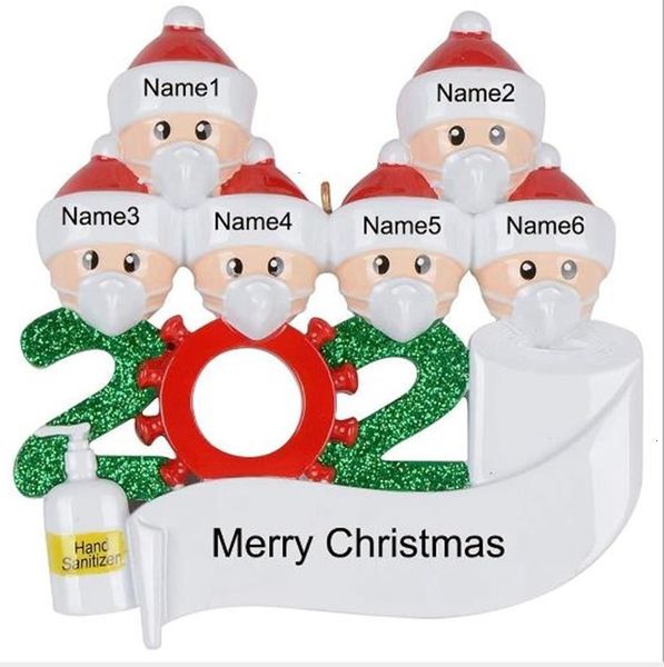 

air 2020 christmas ornaments pvc personalized 2-7 family members name christmas ornament kit mask santa quarantine survivor family