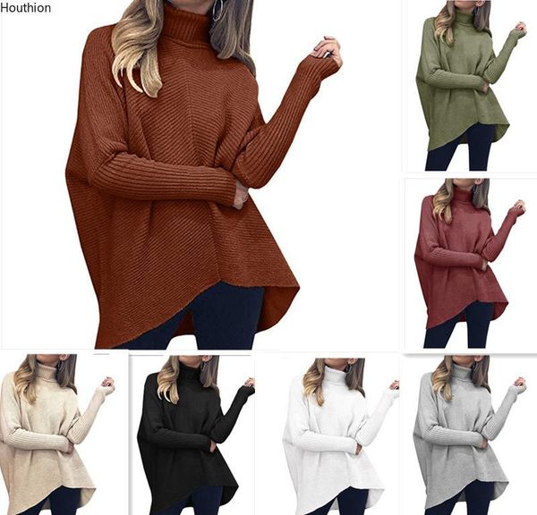 

houthion women's sweater new fashion temperament high neck mid-length loose large size knitted pullover long sleeves, White;black