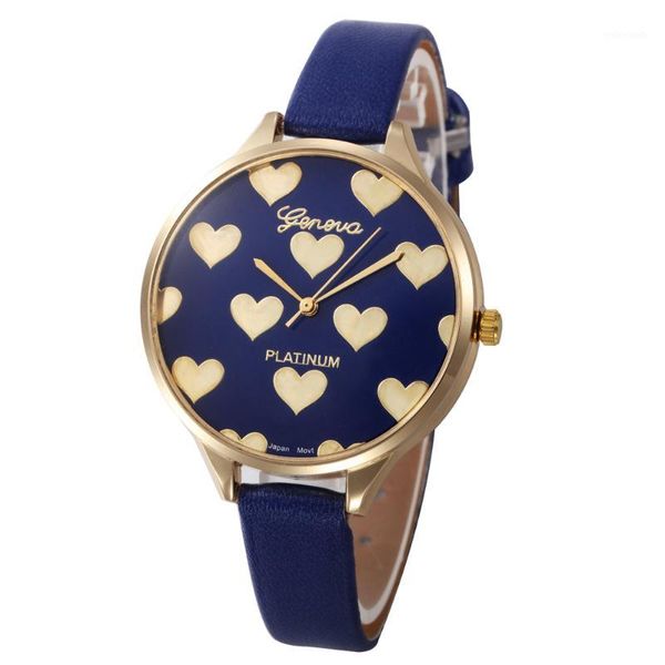 

women's leatheroid band round dial quartz wrist watch lovely heart-shape pattern design casual dress watches clock wholesale1, Slivery;brown