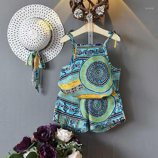 

children clothes suits 2020 new fashion syle sleeveless folk-custom girls clothes sets short pants with a hat 3pcs clothing sets1, White