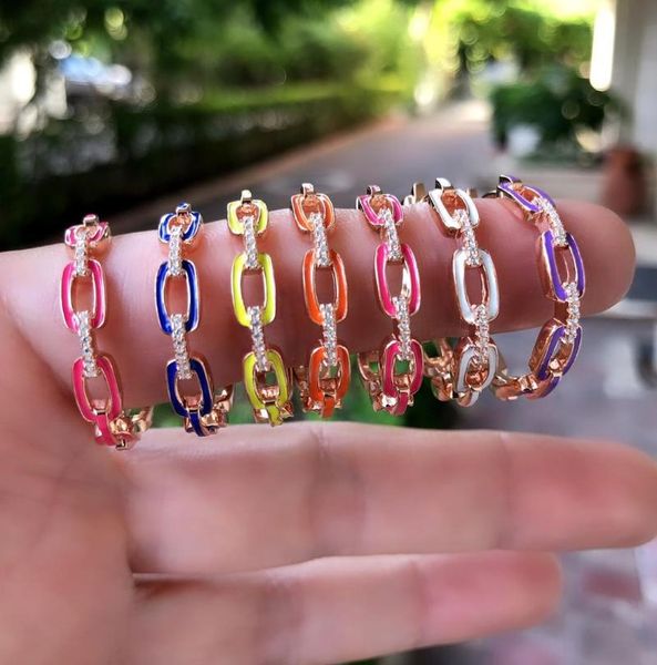 

hoop & huggie summer selling colorful fashion women jewelry neon enamel cz stone open link chain earring, Golden;silver