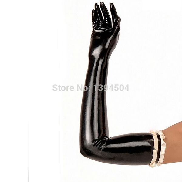 

new arrival rushed catsuit women solid color red black white long latex gloves fetish with chiffons xs-xxl 201020, Blue;gray