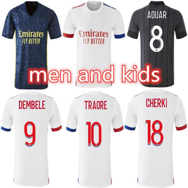 

2020 2021 maillot de foot ol fans soccer jerseys 20 21 kadewere cornet toko ekambi memphis aouar men kids kit football shirts pants, Black