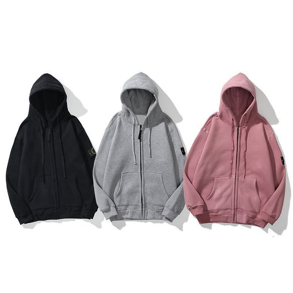 

fashion men women hoodie sweatshirt autumn winter cardigan zipper hoodies 2020 mens womens pullover sleeve badge clothes coat, Black