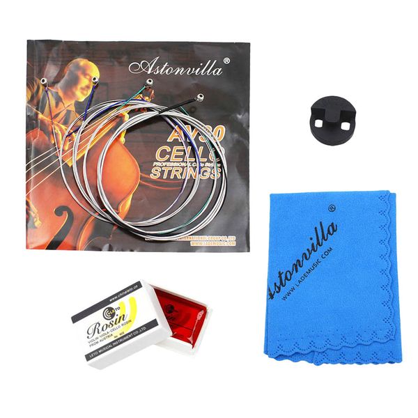 

cello accessory set strings rubber mute rosin cleaning cloth 4-in-1 kit