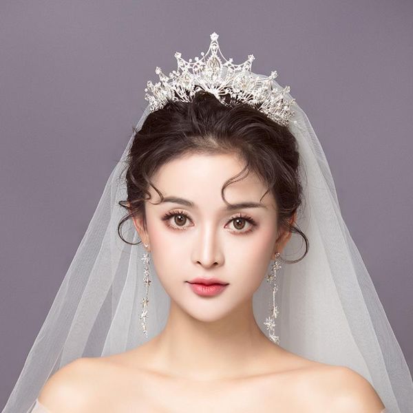 

and one bride wedding crown necklace earrings three piece set new dress headdress accessories big, Silver