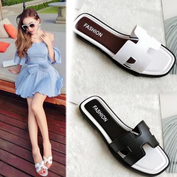 

2020 new summer and south korean women's slippers wear flat sandals and all kinds of fashionable outdoor beach slippers x1020, Black