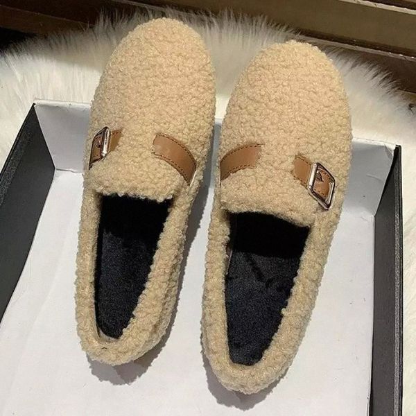 

2020 new shoes women plus velvet thick shoes winter furry flat heel round toe loafers flat women loafers #up23