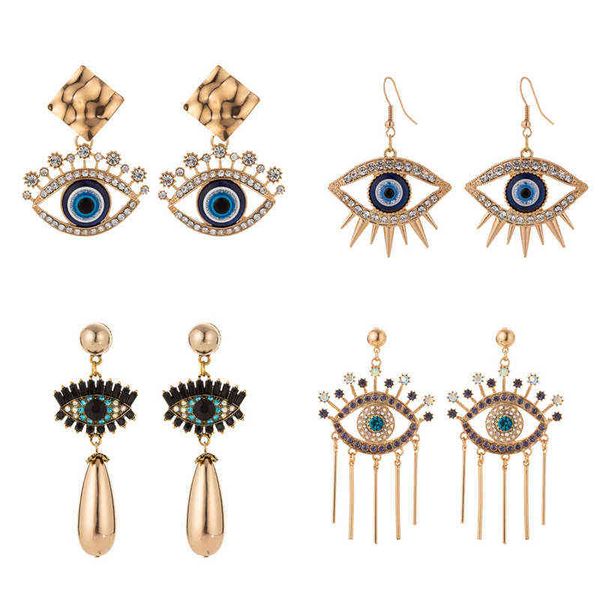 

new luxury rhinestone evil eye statement drop earrings 2020 for women punk vintage tassel dangle hanging earring jewelry gifts g220312, Silver