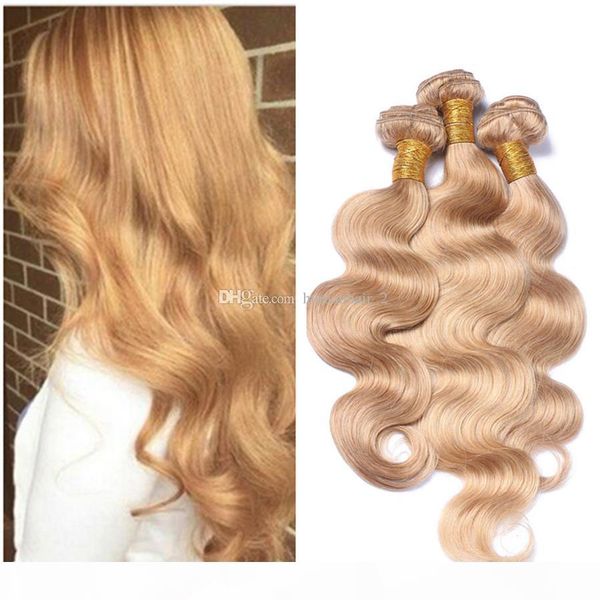

#27 real hair weft brazilian virgin hair body wave weave honey blonde color human hair extensions 3pcs lot, Black;brown