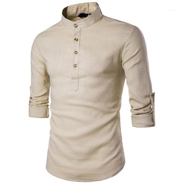 

yfashion men shirts muslim style casual simple men solid color long sleeve shirt mens clothes cotton blend, White;black