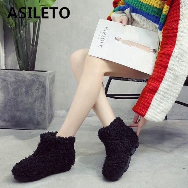 

asileto высокого качества снега сапоги пушистых меховой женские лодыжки ботинки зима теплой женщина снегоступы т сценическое шоу черного раз, Black