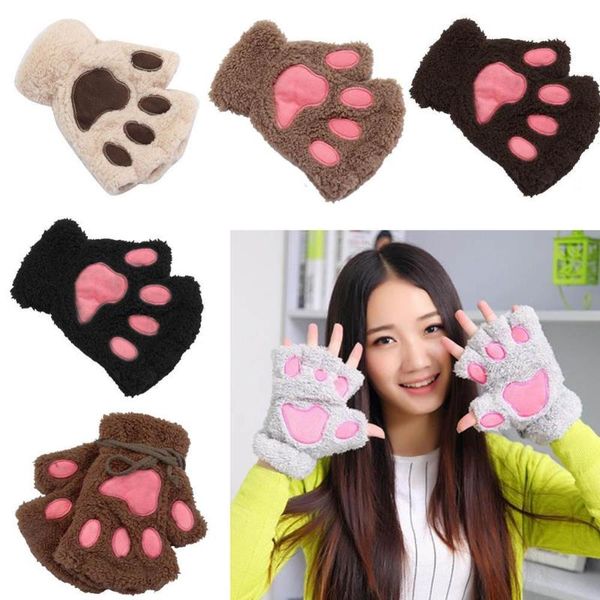

five fingers gloves valink 2021 fashion winter women girls lovely plush warm mittens cute short half finger fingerless female, Blue;gray