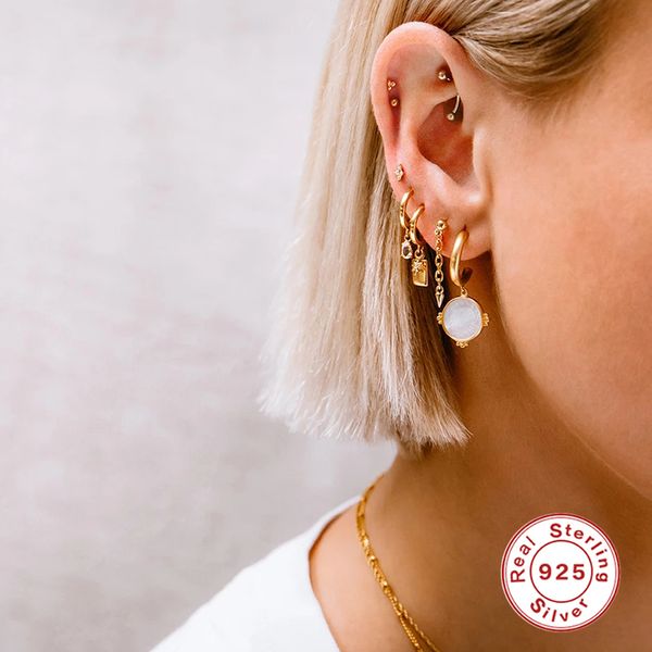 

roxi punk link chain подвеска заклепка stud для женщин девочек партии пирсинг серьга 925 pendientes ювелирных изделий стерлингового серебра, Silver