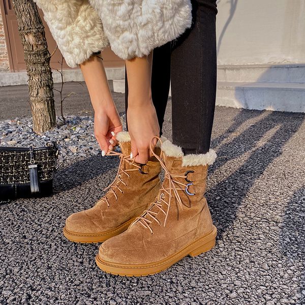 

2020 snow matted women mid-tube new winter frost plus cashmere cotton shoes with round toe and thick ankle boots lhpt, Black