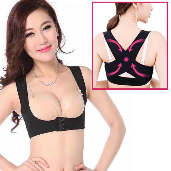 

back support xxl women adjustable orthopedic corset bra breast health care posture corrector shoulder 151011, Black;blue