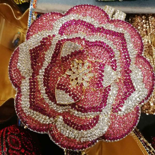 

evening bags pink rose flower design crystal luxury boutique clutch diamante party wedding purse a301