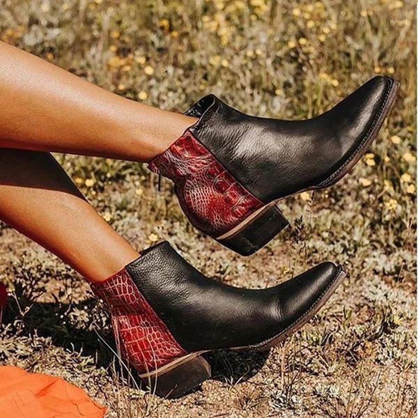 

new 2020 women autumn ankle boots woman zipper mix colour shoes woman's pointed toe low heels pu leather ladies fashion boots1, Black