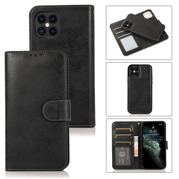 

for iphone 12 11 pro max wallet case luxury pu leather magnetic 2in1 detachable phone case with card slots for samsung s20