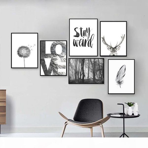 

black lips fashion girl canvas art posters and prints feather painting black white wall picture living room modern home decor