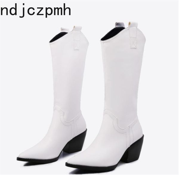 

women's boots new pattern winter fashion pointed thick heel mid heel middle tube women's shoes plus size 33-45 height 6cm, Black