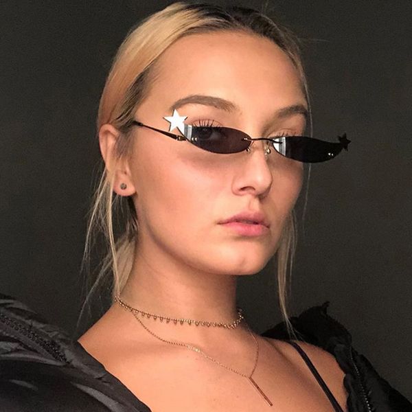 

2020 women black friday frameless sunglasses retro star glasses men metal cat eye sunglasses small frame luxury lady glasses goggles, White;black