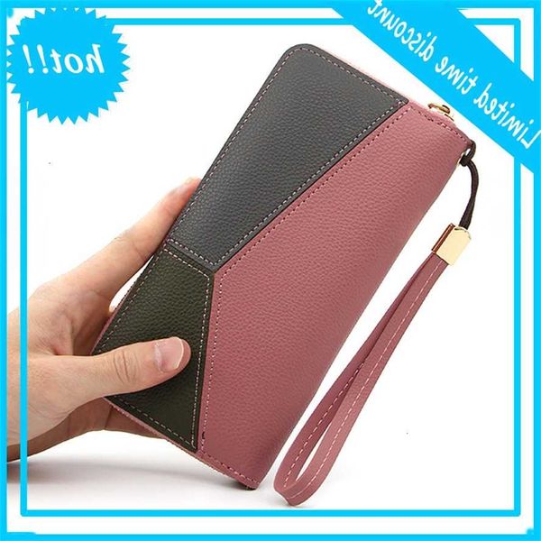 

geometric portfolios telephone pocket purse card holder patchwork women long dame mode short wallet, Red;black